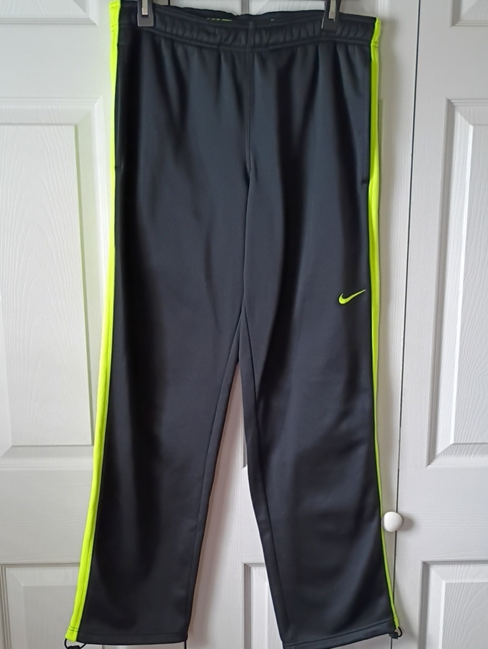 Nike Therma-Fit Black Joggers with Neon Yellow Side Stripes Medium